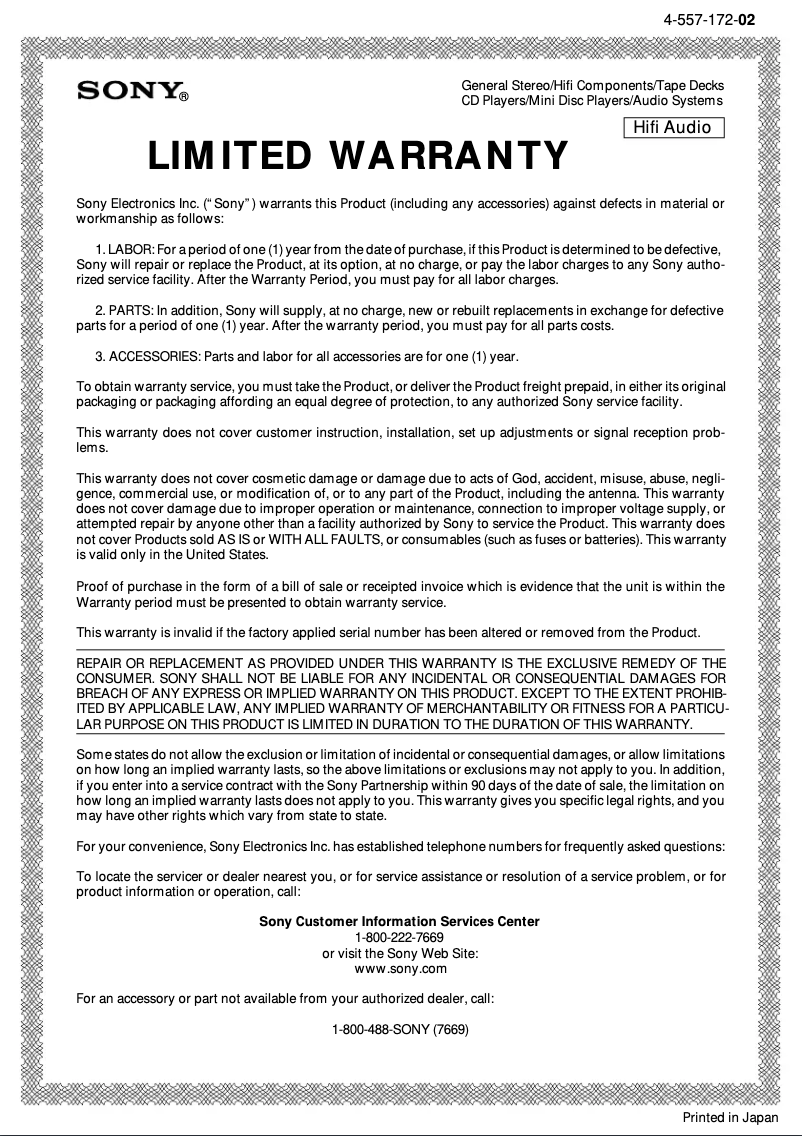 Page 1 de la notice Manuel utilisateur Sony CDP-991