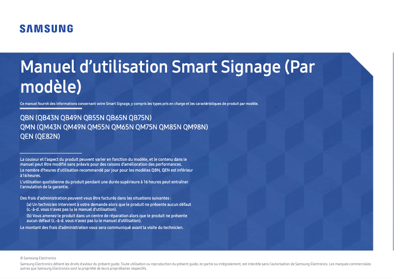 Page 1 de la notice Manuel utilisateur Samsung LH65QMNEBGC