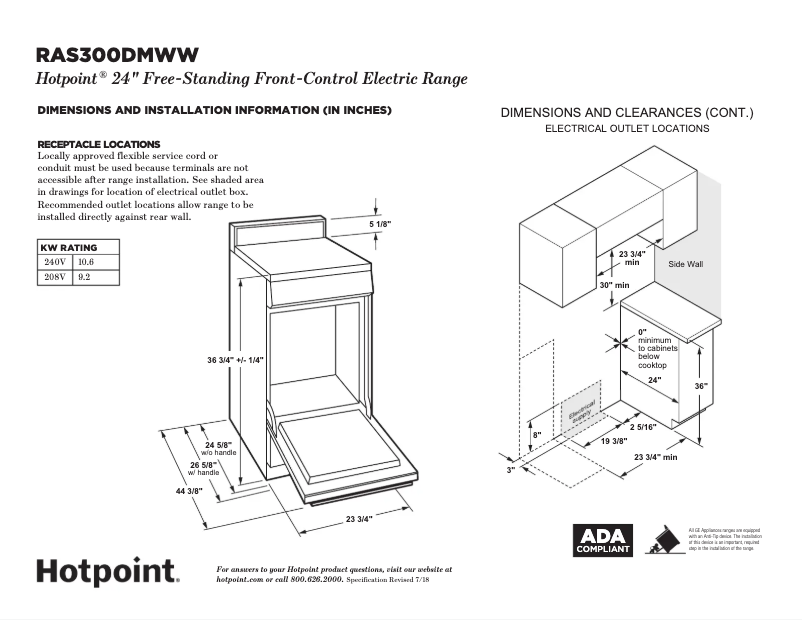 Page 1 of the manual Technical Sheet GE RAS240DMWW