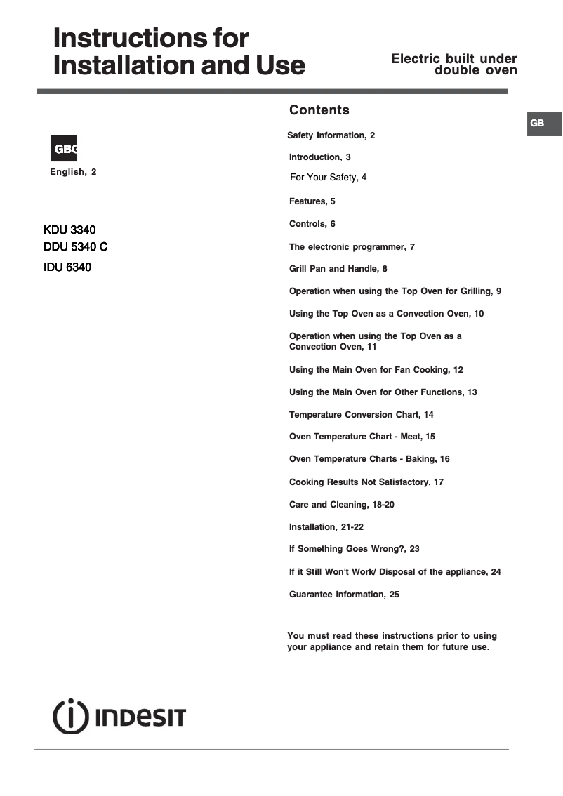 Página 1 del manual Instrucciones / montaje Indesit KDU 3340 IX
