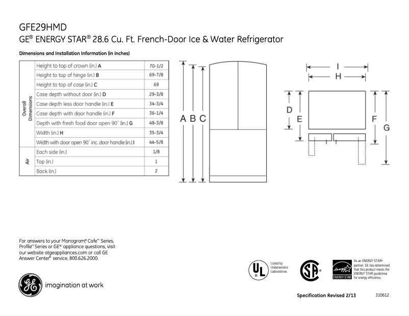 Page n°1 - Fiche technique GE GFE29HMDES