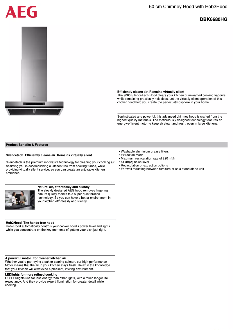 Page 1 de la notice Fiche technique AEG DBK6680HG
