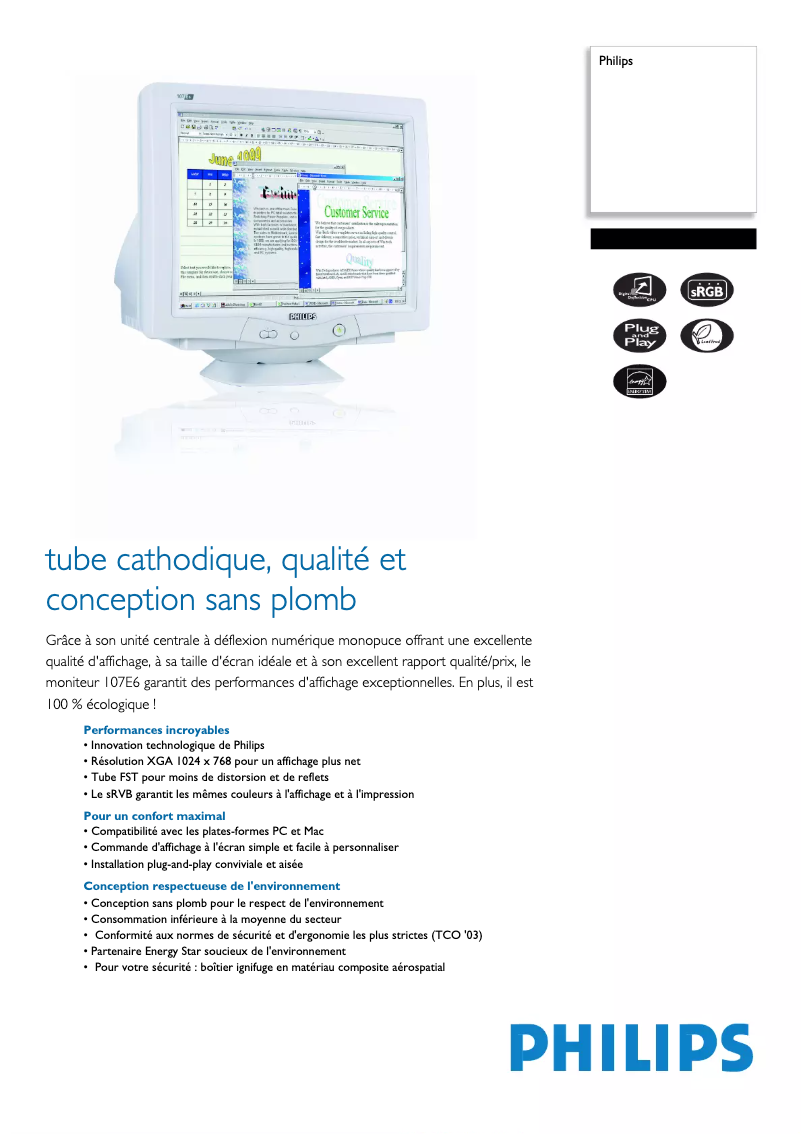 Página 1 del manual Ficha técnica Philips 107E60