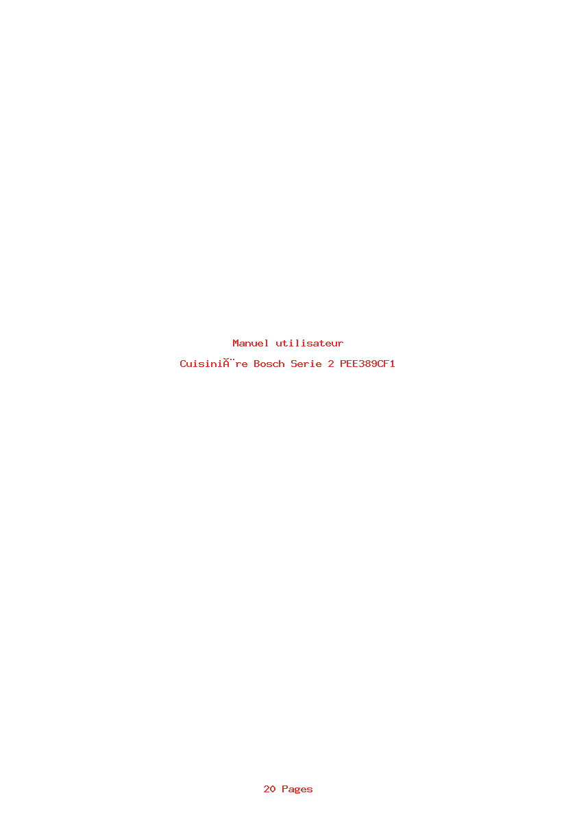 Page 1 de la notice Manuel utilisateur Bosch Serie 2 PEE389CF1