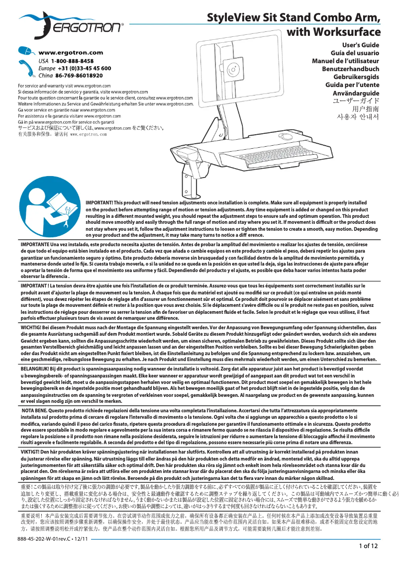 Page 1 de la notice Manuel utilisateur Ergotron StyleView Sit-Stand Combo Arm with Worksurface