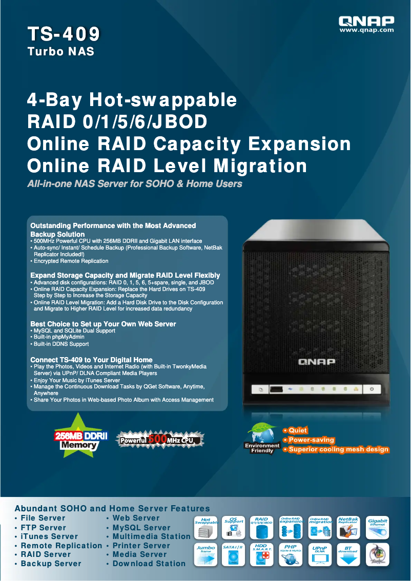 Page 1 de la notice Fiche technique QNAP TS-409