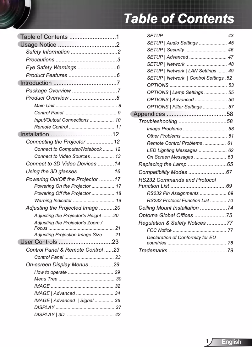 Page 1 de la notice Manuel utilisateur Optoma W401
