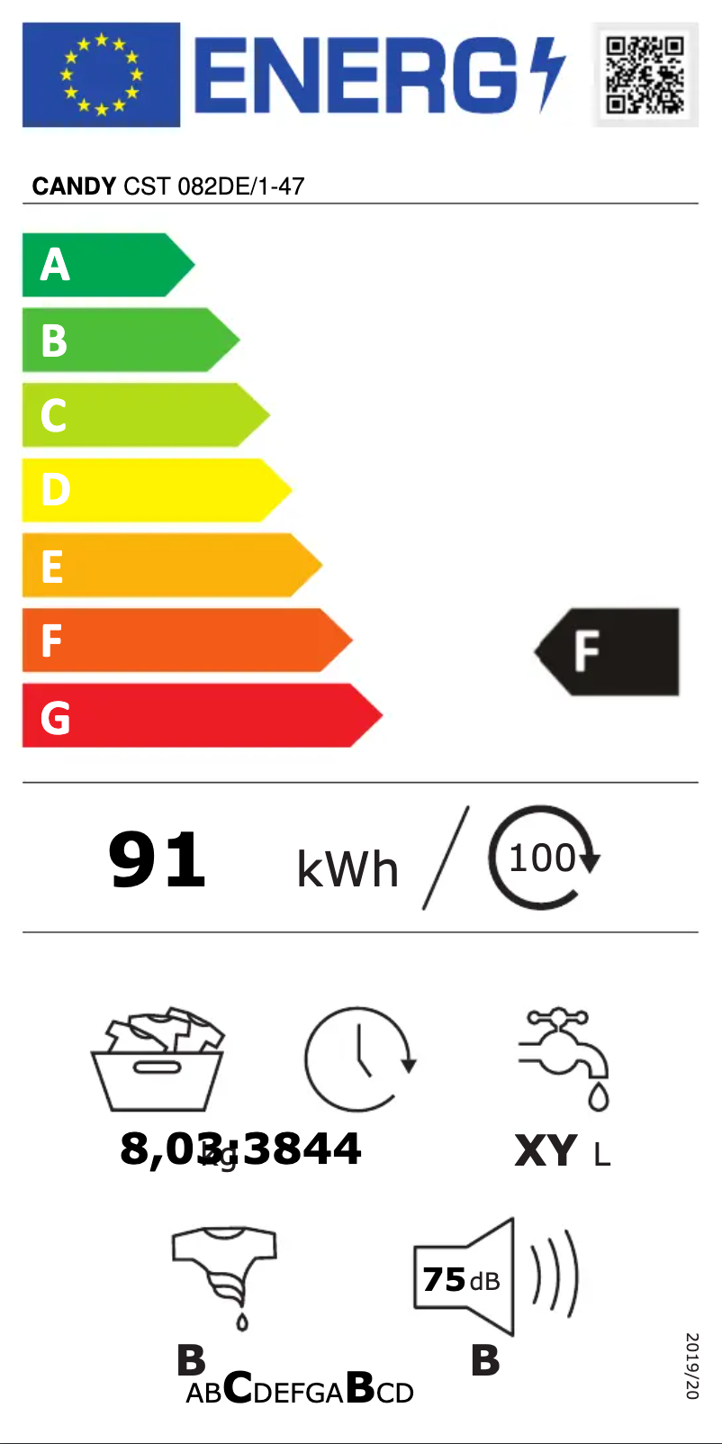 Page 1 of the manual Energy Label Candy CST 082DE/1-47