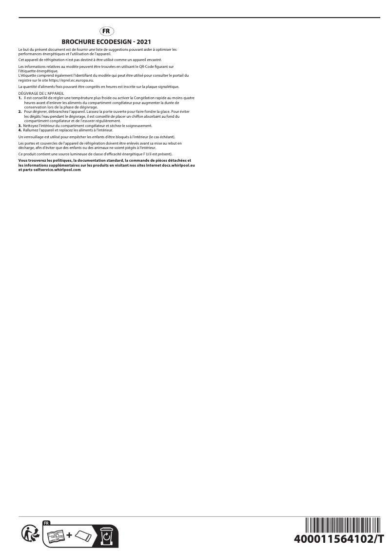 Page 1 de la notice Instructions / montage Whirlpool WHM31112