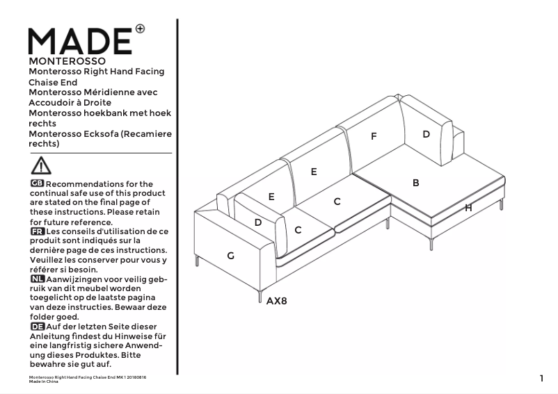 Page 1 de la notice Manuel utilisateur MADE Monterosso