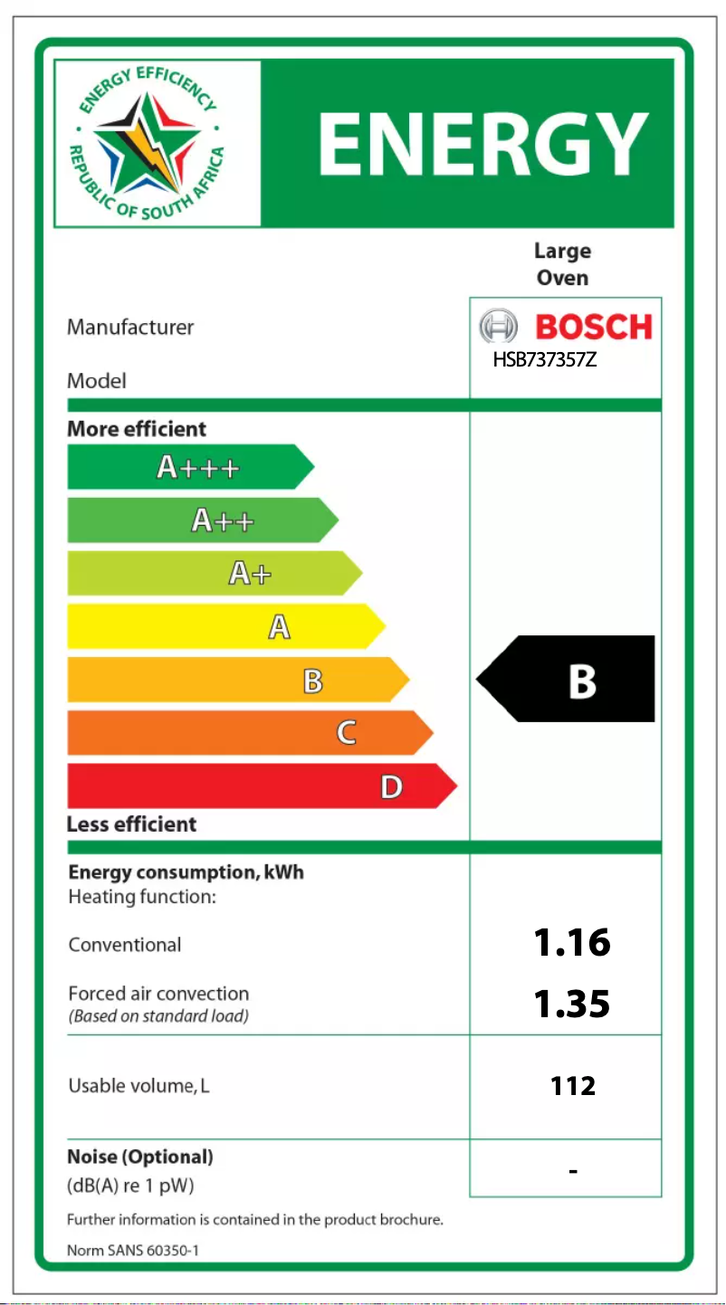 Page 1 de la notice Label énergétique Bosch HSB737357Z