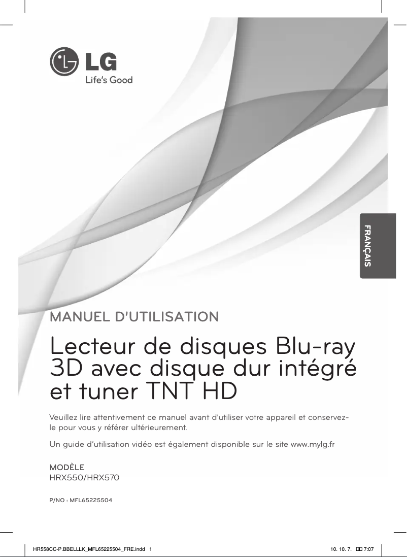 Page 1 de la notice Manuel utilisateur LG HRX550