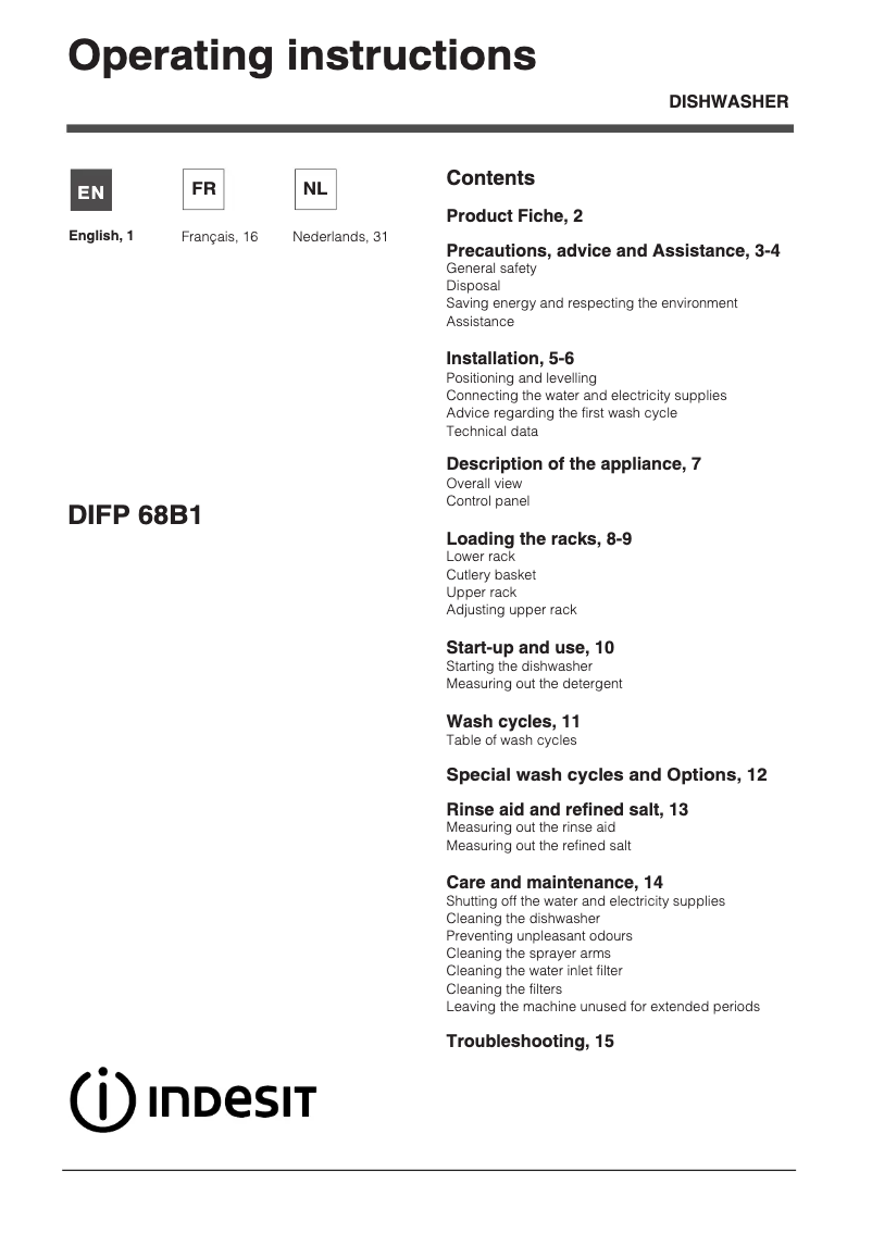 Image de la première page du manuel de l'appareil DIFP 68B1 A EU