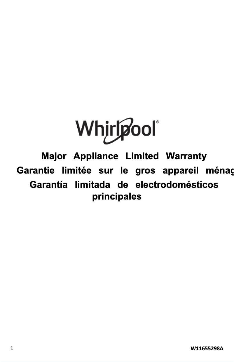 Página 1 del manual Información de garantía Whirlpool WTW6157PW