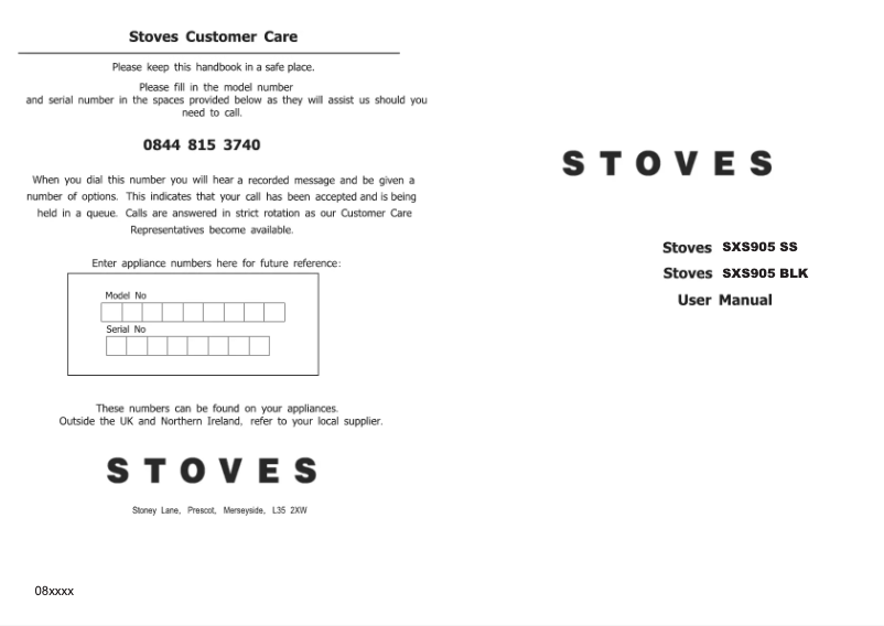 Page 1 de la notice Manuel utilisateur Stoves SXS905