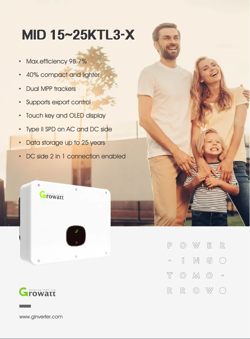 Page 1 de la notice Fiche technique Growatt MID 20KTL3-X