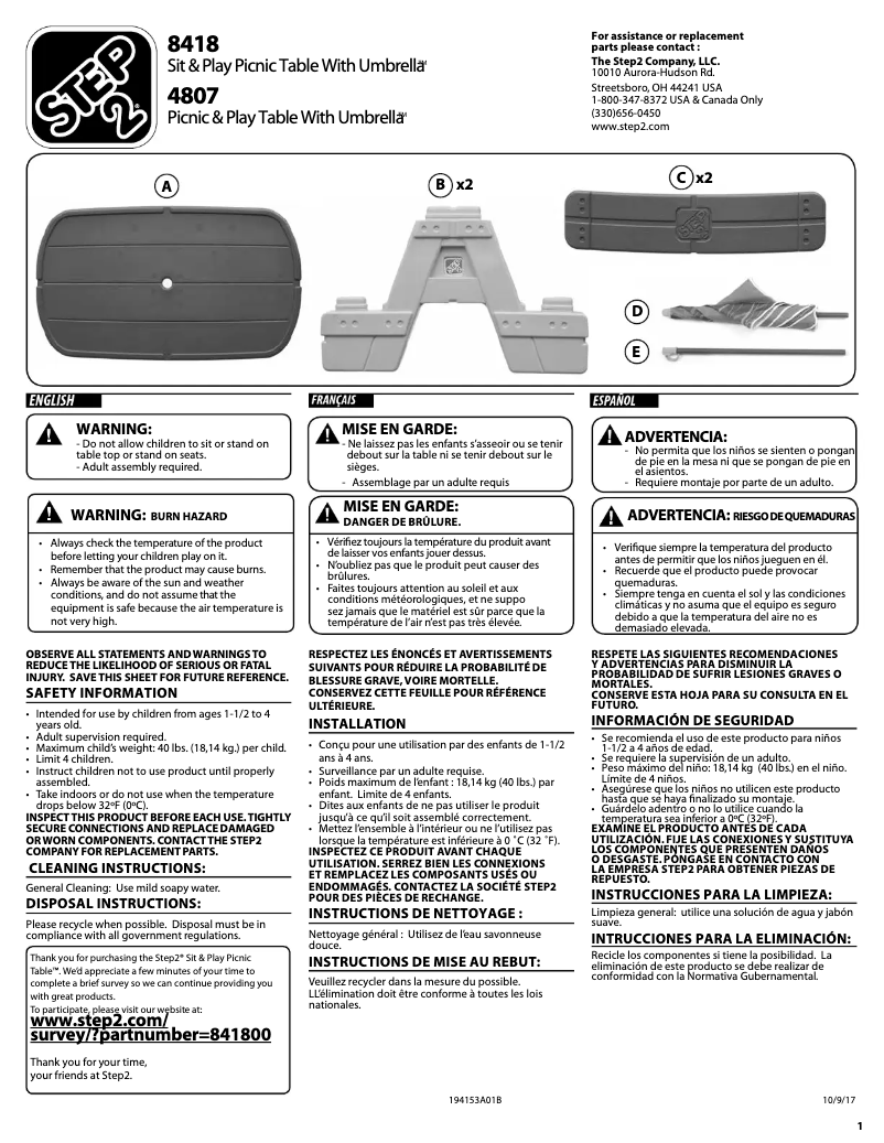 Page 1 de la notice Manuel utilisateur Step2 Sit & Play