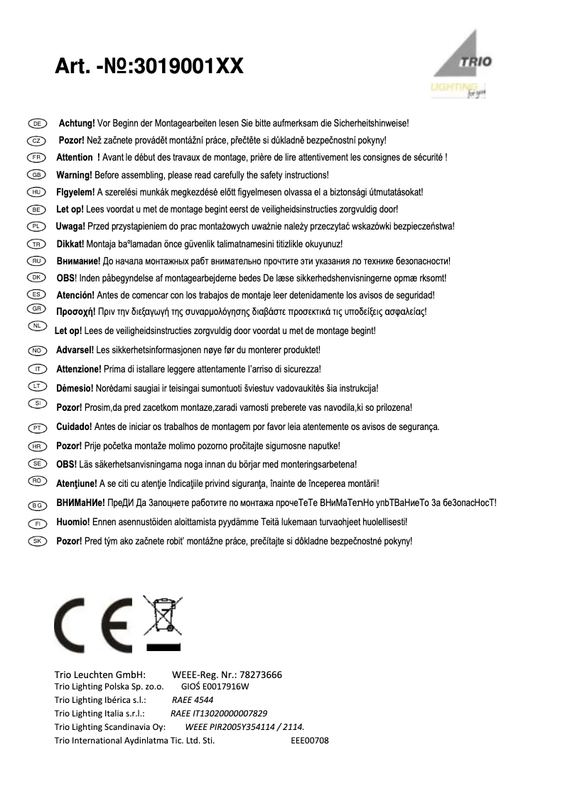 Page 1 de la notice Manuel utilisateur Trio Lighting Montender