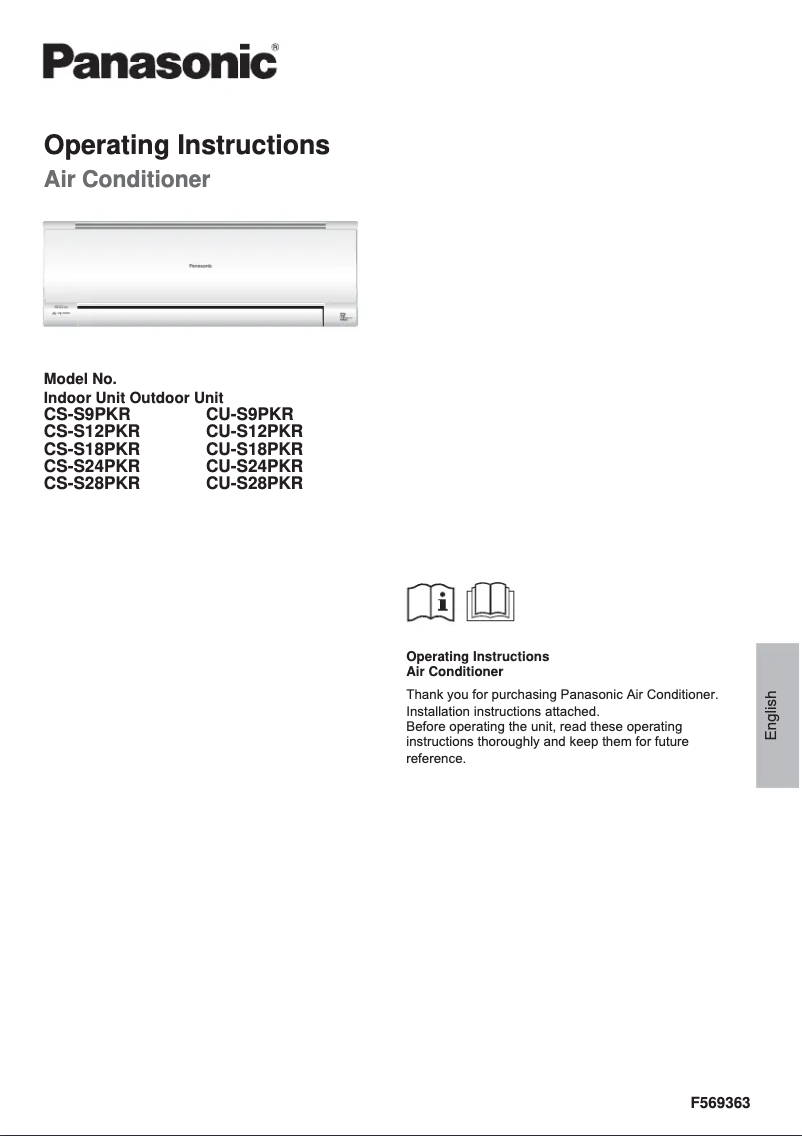 Page 1 de la notice Manuel utilisateur Panasonic CU-S18PKR