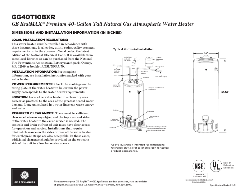 Página 1 del manual Ficha técnica GE GG40T10BXR