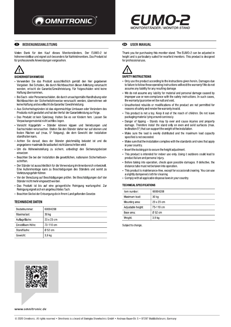 Page 1 de la notice Manuel utilisateur Omnitronic EUMO-2