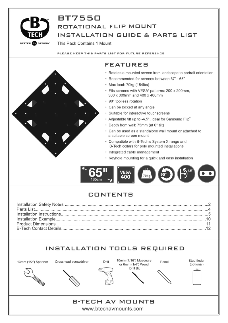 Page 1 of the manual Installation Guide B-Tech BT7550