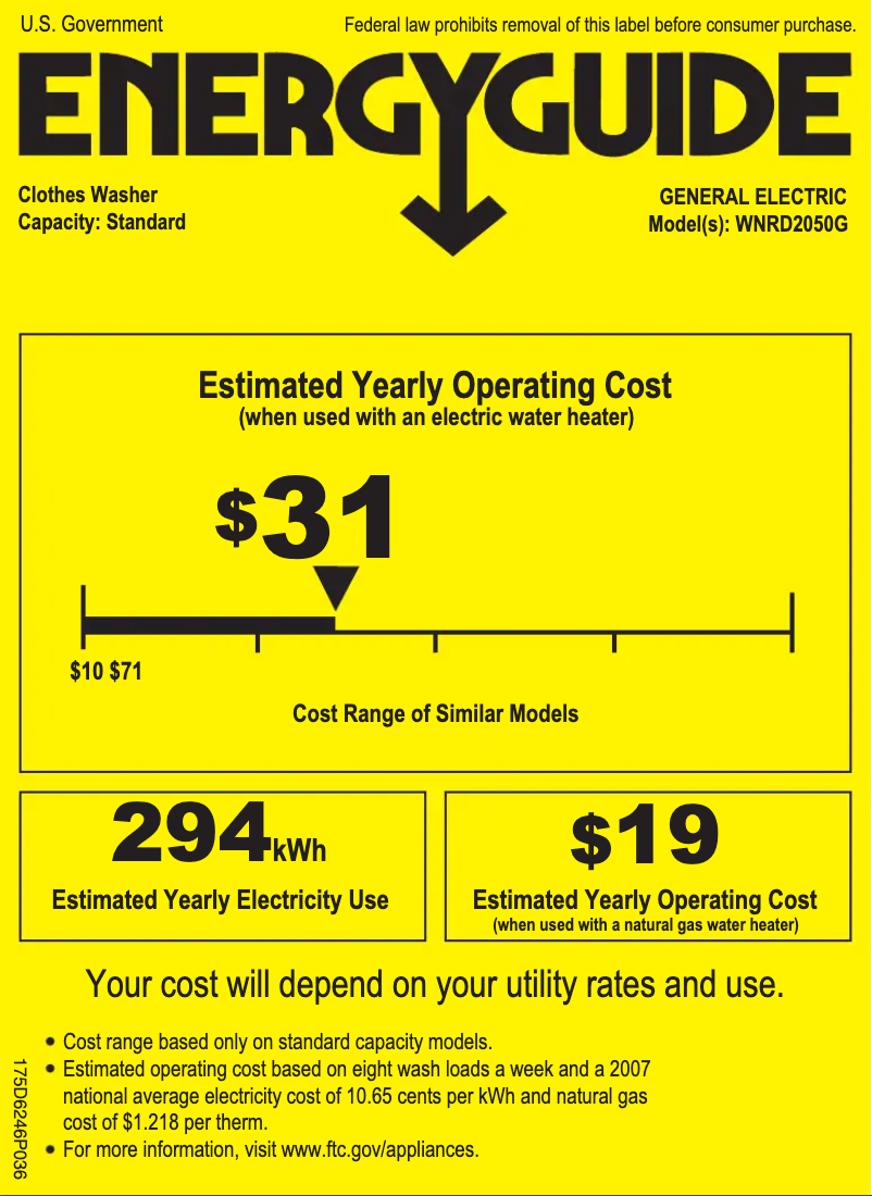Page n°1 - Label énergétique GE WNRD2050GWC