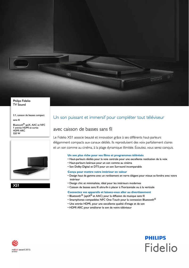 Página 1 del manual Ficha técnica Philips Fidelio XS1