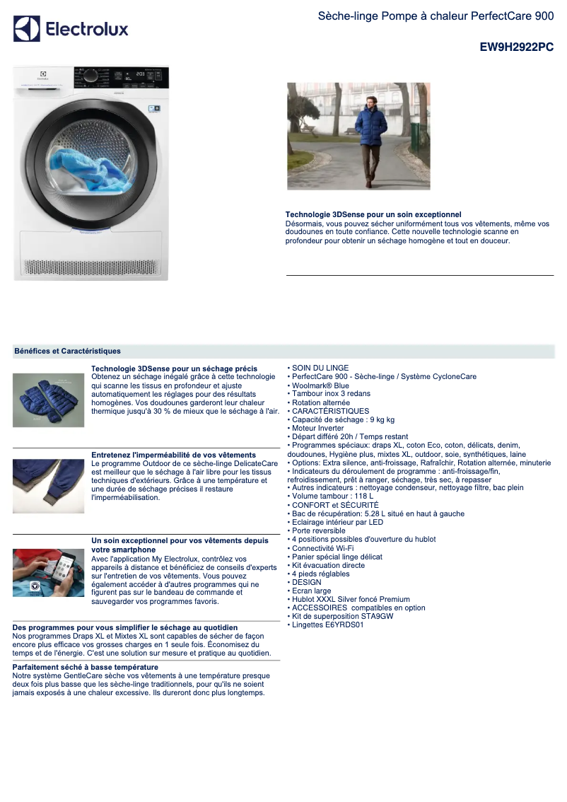 Página 1 del manual Ficha técnica Electrolux EW9H2922PC