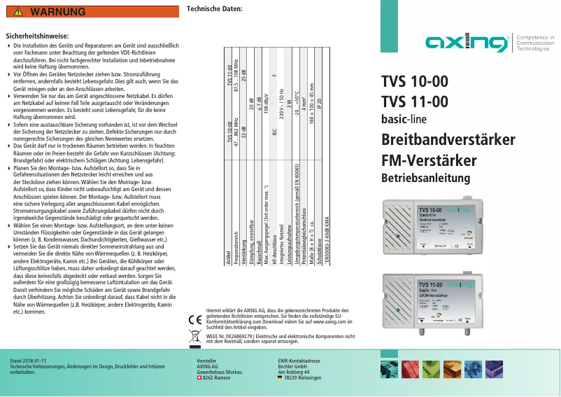 Page 1 de la notice Manuel utilisateur Axing TVS 11-00