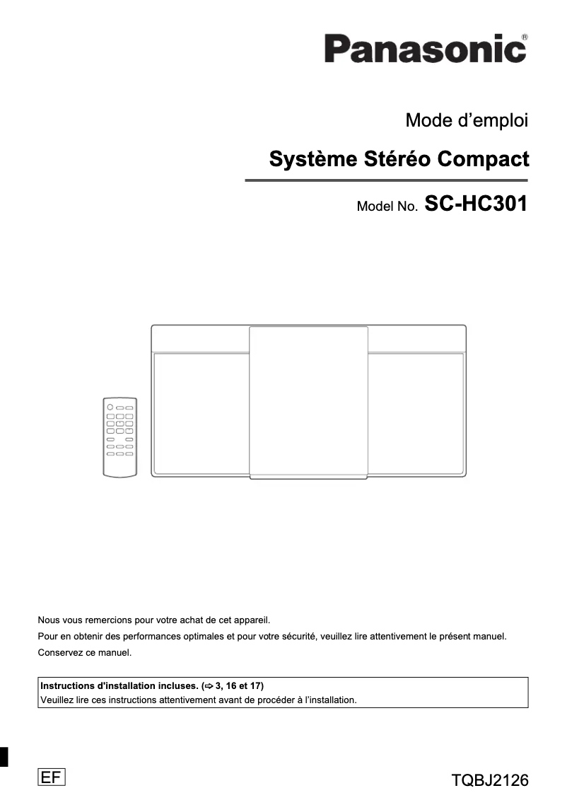 Page 1 de la notice Manuel utilisateur Panasonic SC-HC301