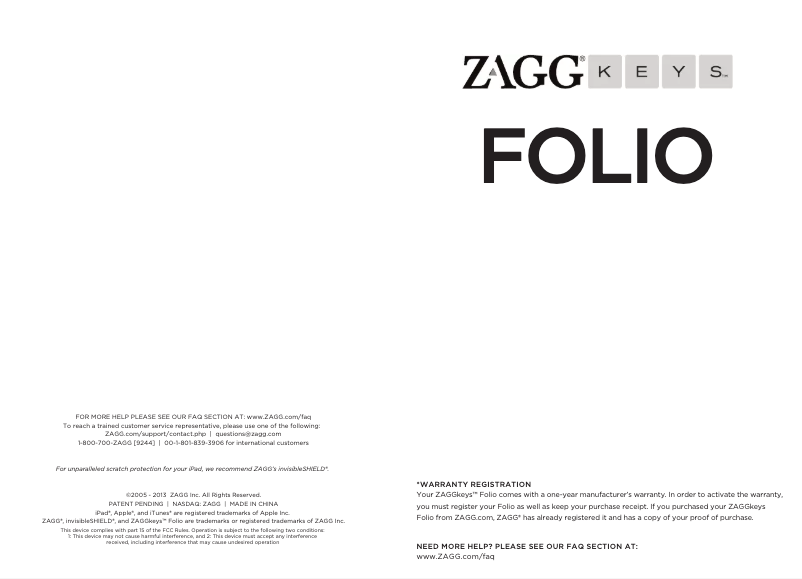 Page 1 of the manual User Manual Zagg Folio Keyboard