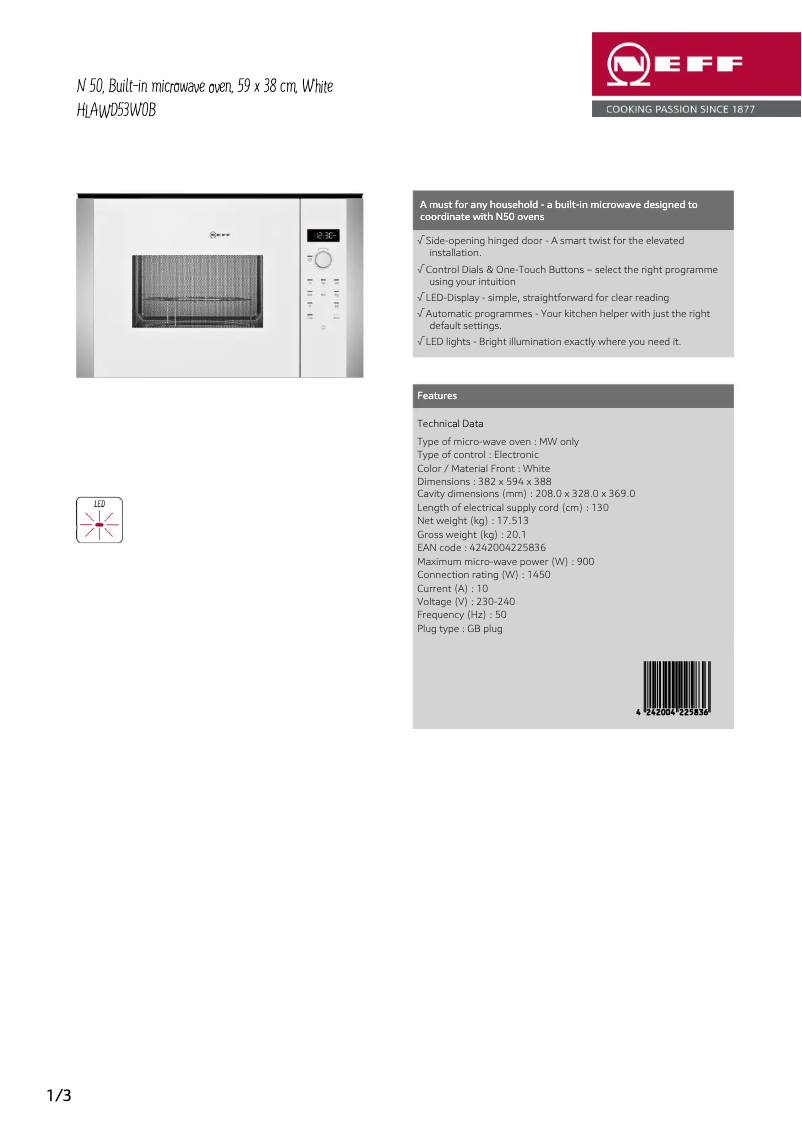 Página 1 del manual Ficha técnica Neff HLAWD53W0B