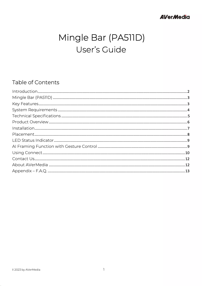 Page 1 de la notice Manuel utilisateur AVerMedia PA511D