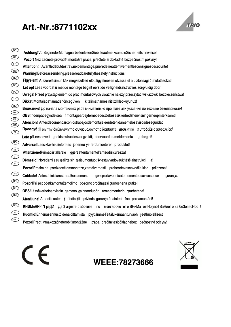 Page 1 de la notice Manuel utilisateur Trio Lighting Cassini 877110207