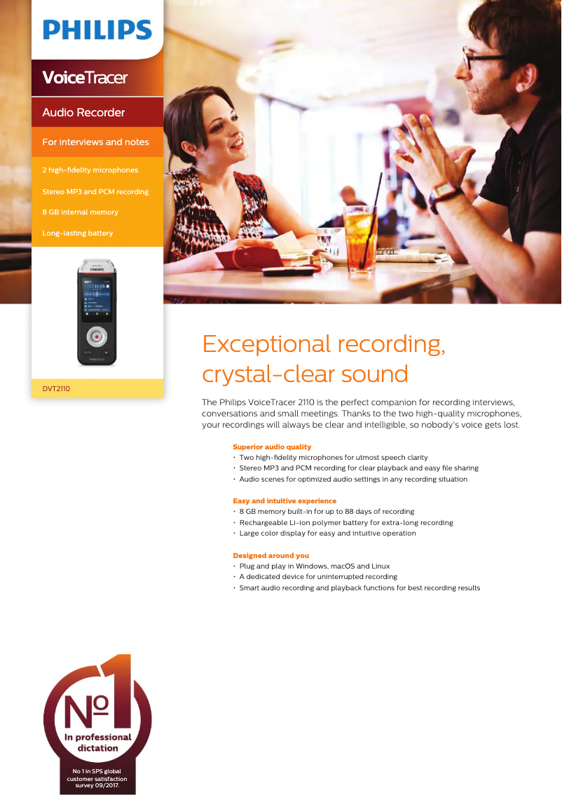 Página 1 del manual Ficha técnica Philips Voice Tracer DVT2110