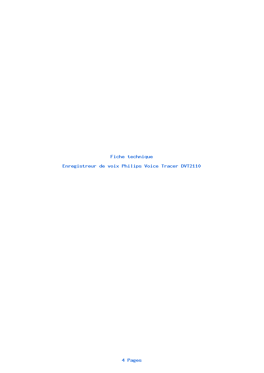 Page 1 de la notice Fiche technique Philips Voice Tracer DVT2110