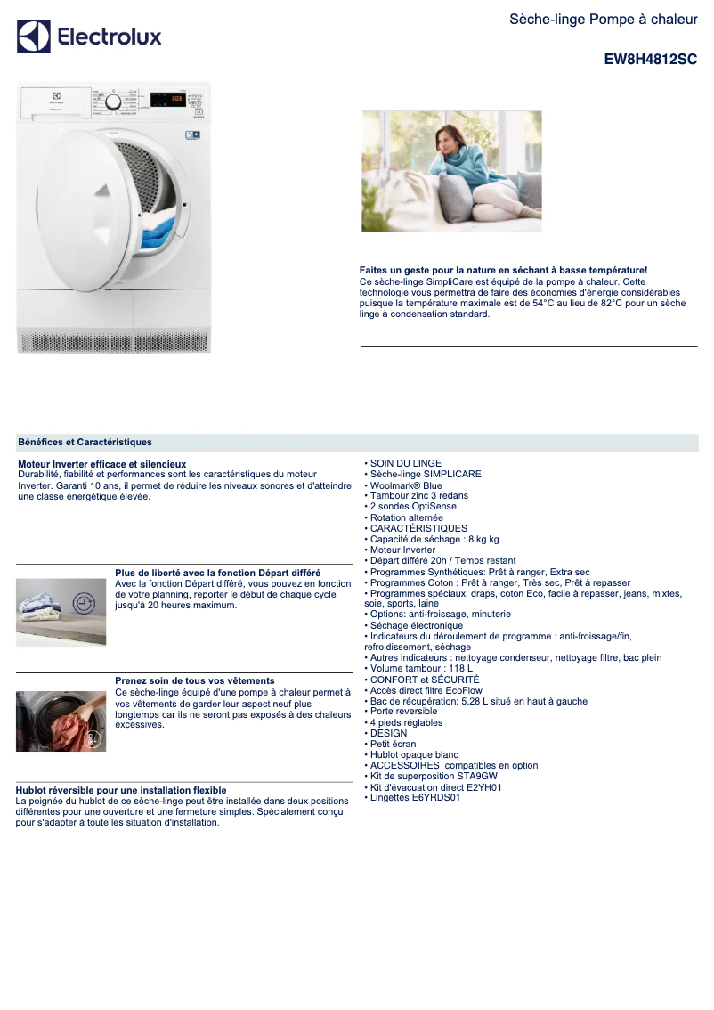 Página 1 del manual Ficha técnica Electrolux EW8H4812SC