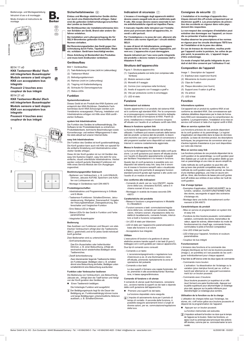 Page 1 de la notice Instructions / montage Berker 80141180