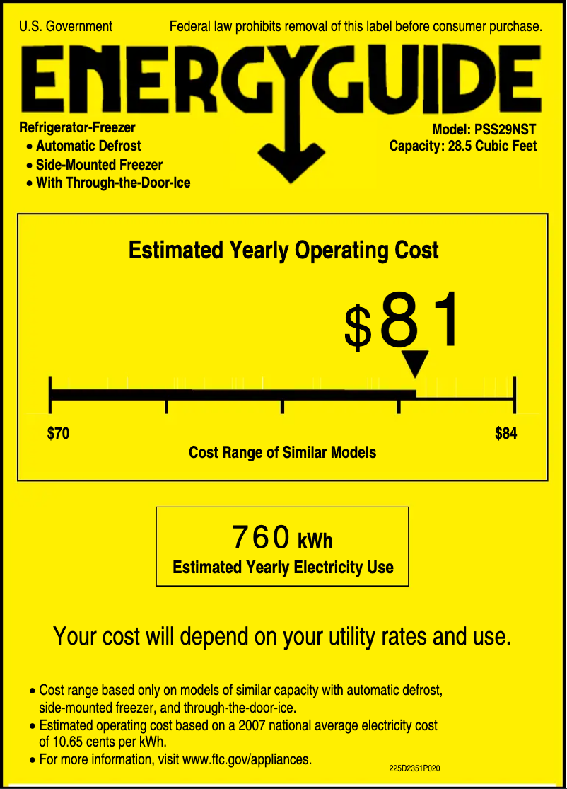 Page n°1 - Label énergétique GE Profile PSS29NSTSS