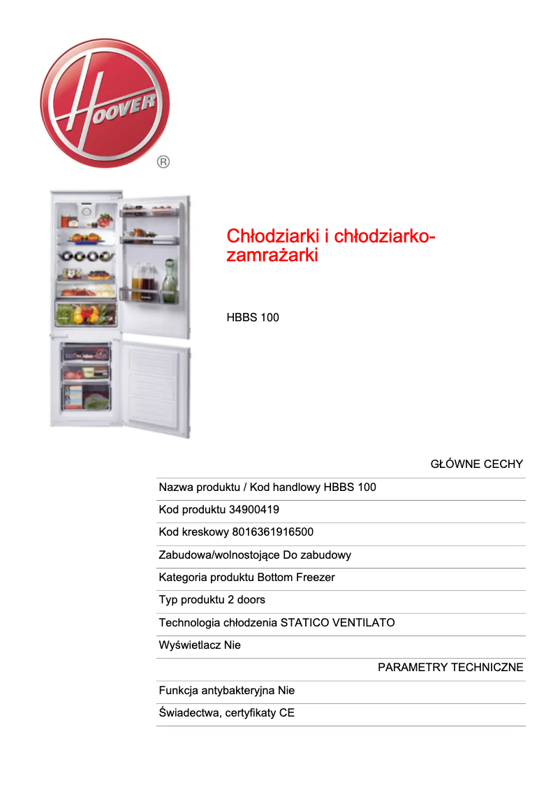 Página 1 del manual Ficha técnica Hoover HBBS 100