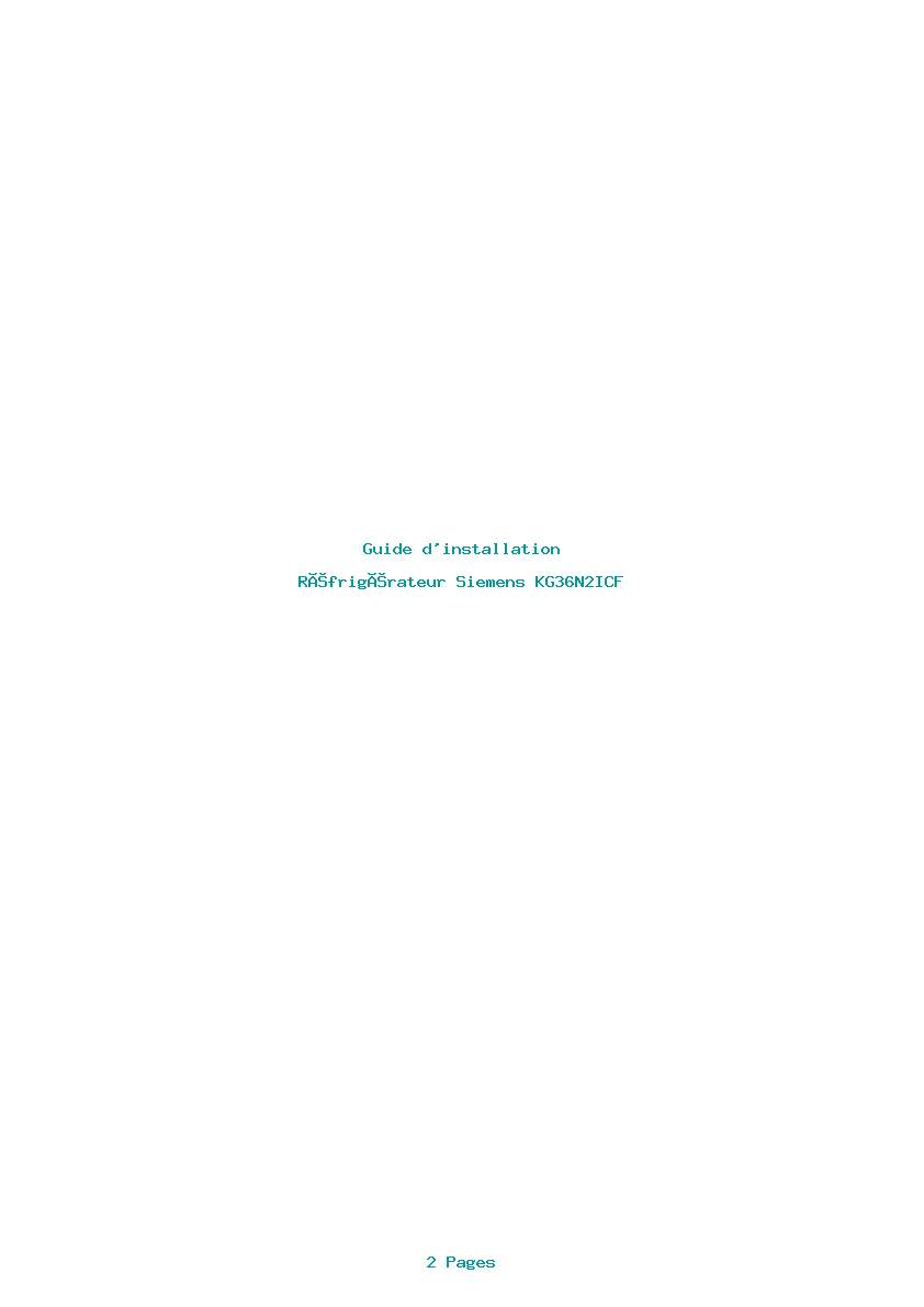 Page 1 de la notice Guide d'installation Siemens KG36N2ICF