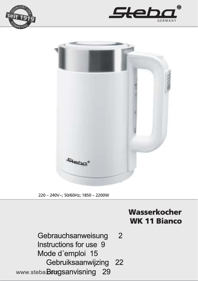 Page 1 de la notice Manuel utilisateur Steba WK 11