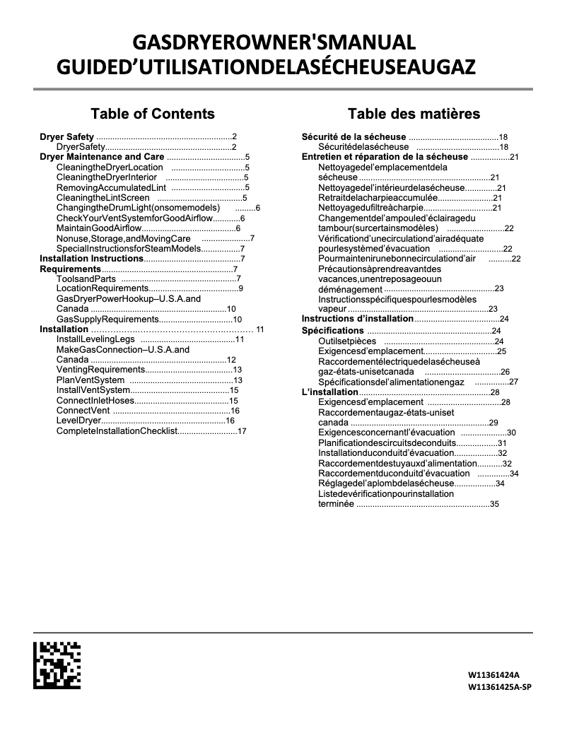 Page 1 de la notice Manuel utilisateur Whirlpool WGD6620HW