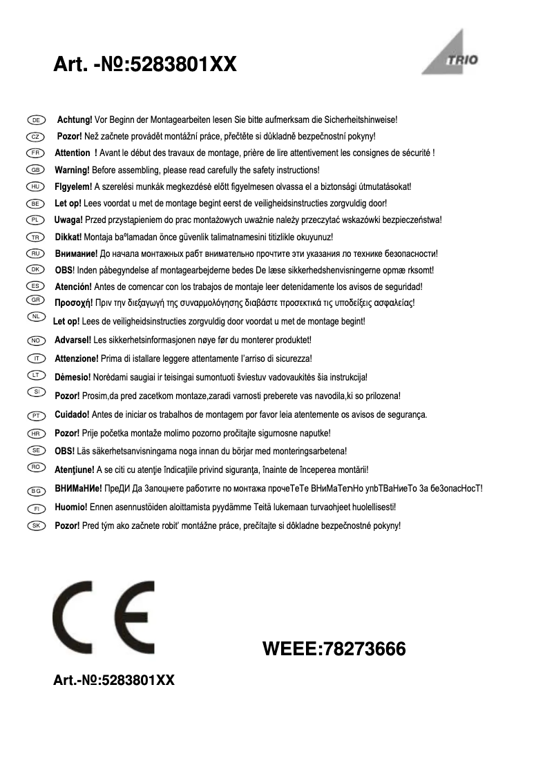 Page 1 de la notice Manuel utilisateur Trio Lighting Preto