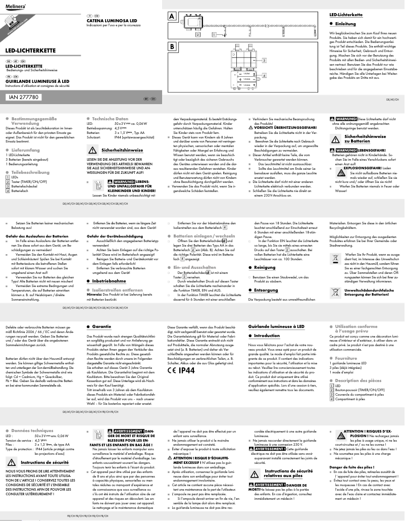 Page 1 de la notice Manuel utilisateur Melinera IAN 277780