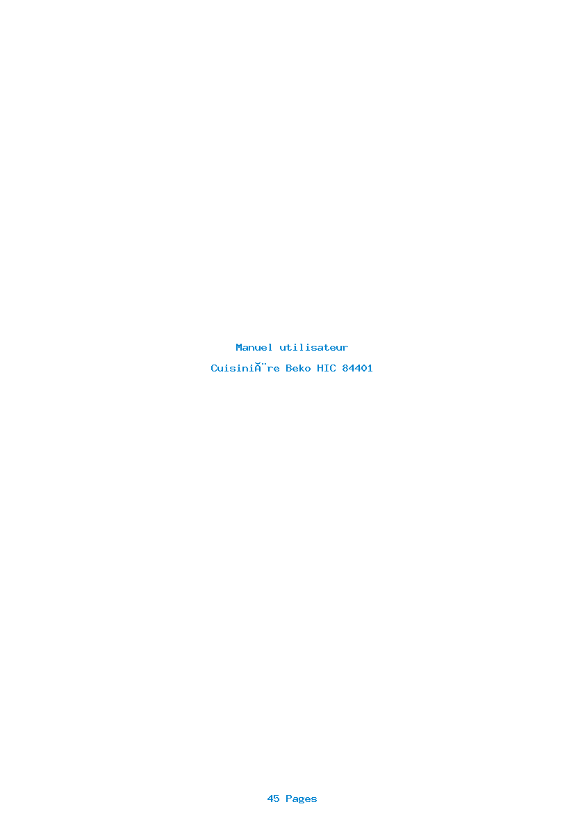 Page 1 de la notice Manuel utilisateur Beko HIC 84401