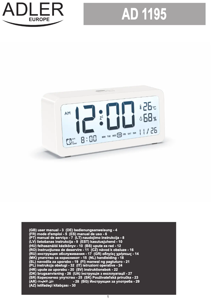 Page 1 de la notice Manuel utilisateur Adler AD 1195