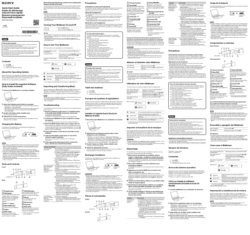 Page 1 de la notice Manuel utilisateur Sony NWZ-B183F