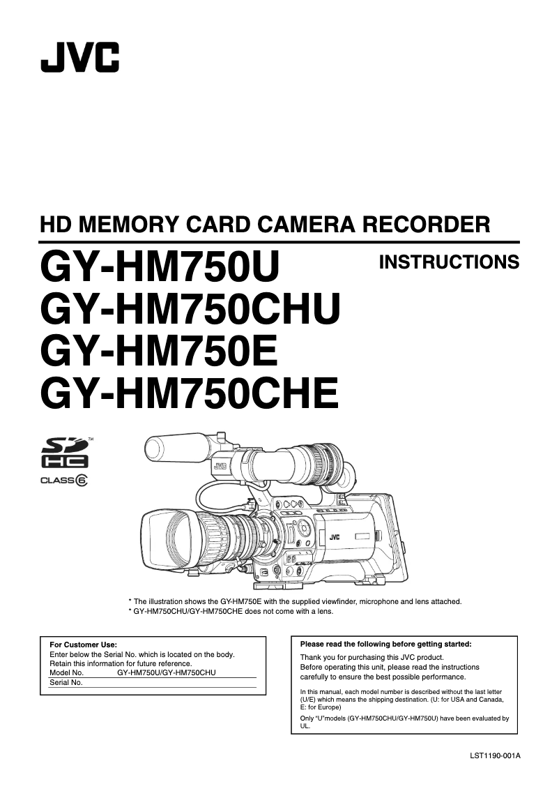 Page 1 of the manual User Manual JVC GY-HM750CHE